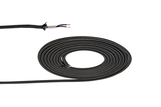 Deco D0531 Cavo 1m Black & White Spot Braided 2 Core 0.75mm Cable VDE Approved
