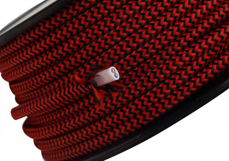 Load image into Gallery viewer, Deco D0533 Cavo 1m Red &amp; Black Wave Stripes Braided 2 Core 0.75mm Cable VDE Approved
