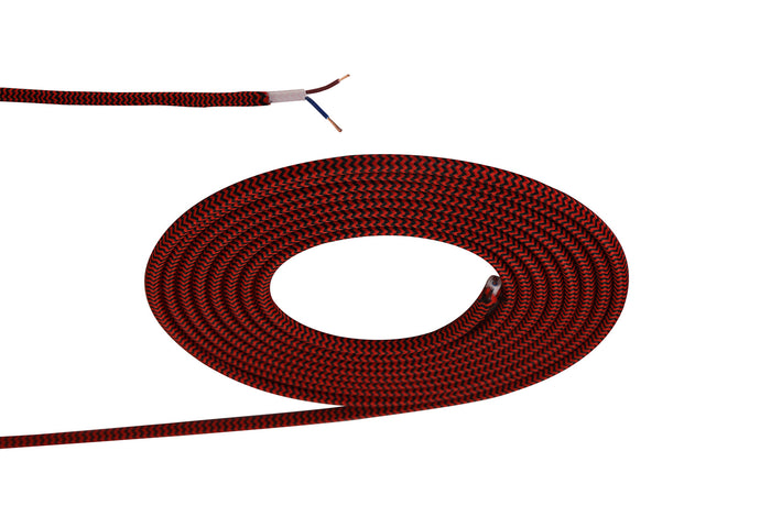 Deco D0533 Cavo 1m Red & Black Wave Stripes Braided 2 Core 0.75mm Cable VDE Approved