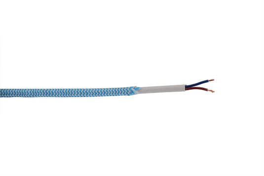Deco D0534 Cavo 1m Blue & White Wave Stripes Braided 2 Core 0.75mm Cable VDE Approved