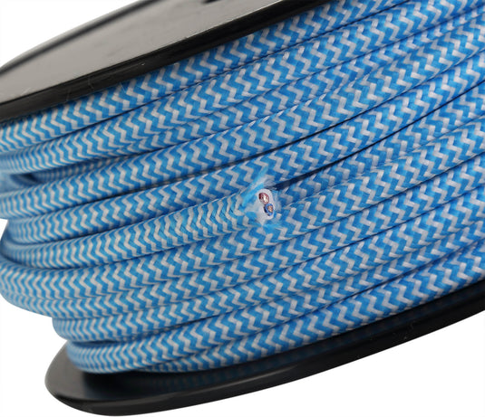 Deco D0534 Cavo 1m Blue & White Wave Stripes Braided 2 Core 0.75mm Cable VDE Approved