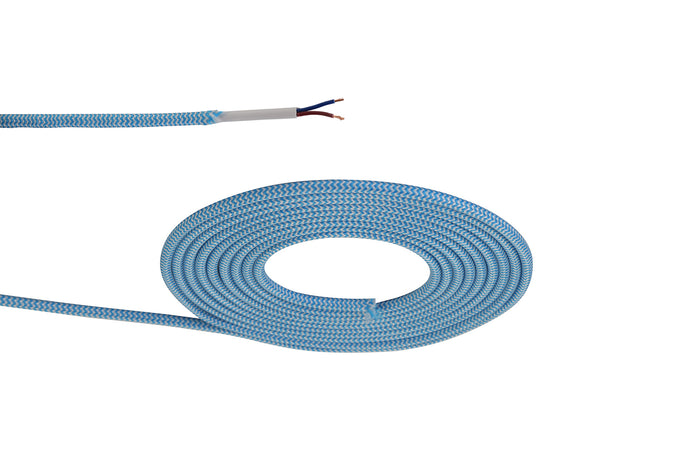 Deco D0534 Cavo 1m Blue & White Wave Stripes Braided 2 Core 0.75mm Cable VDE Approved