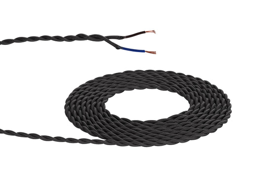 Deco D0535 Cavo 1m Grey Braided Twisted 2 Core 0.75mm Cable VDE Approved