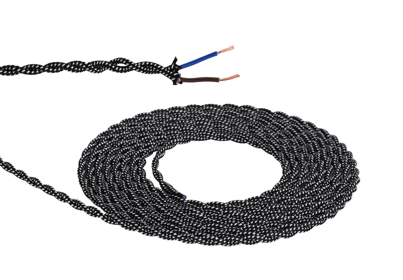 Load image into Gallery viewer, Deco D0542 Cavo 1m Black &amp; White Spot Braided Twisted 2 Core 0.75mm Cable VDE Approved

