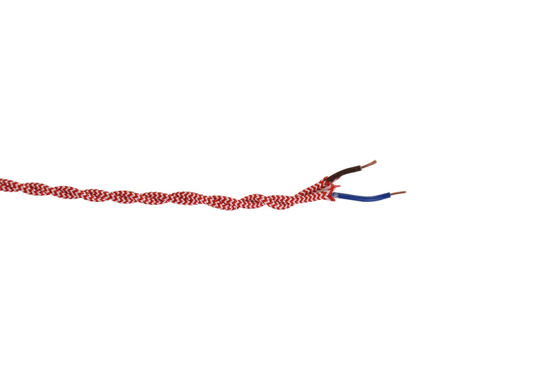Load image into Gallery viewer, Deco D0543 Cavo 1m Red &amp; White Wave Stripe Braided Twisted 2 Core 0.75mm Cable VDE Approved
