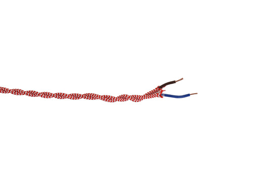 Deco D0543 Cavo 1m Red & White Wave Stripe Braided Twisted 2 Core 0.75mm Cable VDE Approved