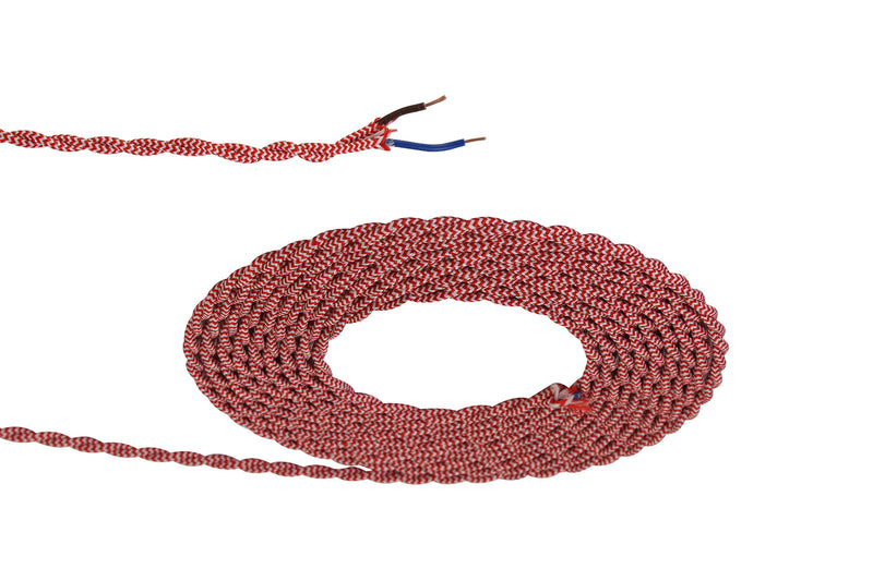 Load image into Gallery viewer, Deco D0543 Cavo 1m Red &amp; White Wave Stripe Braided Twisted 2 Core 0.75mm Cable VDE Approved
