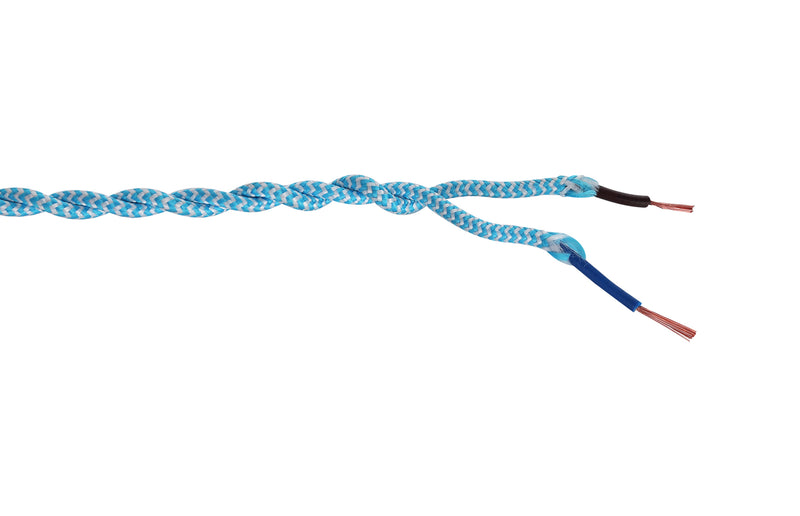 Load image into Gallery viewer, Deco D0545 Cavo 1m Blue &amp; White Wave Stripe Braided Twisted 2 Core 0.75mm Cable VDE Approved

