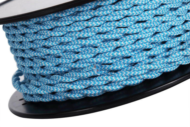Load image into Gallery viewer, Deco D0545 Cavo 1m Blue &amp; White Wave Stripe Braided Twisted 2 Core 0.75mm Cable VDE Approved
