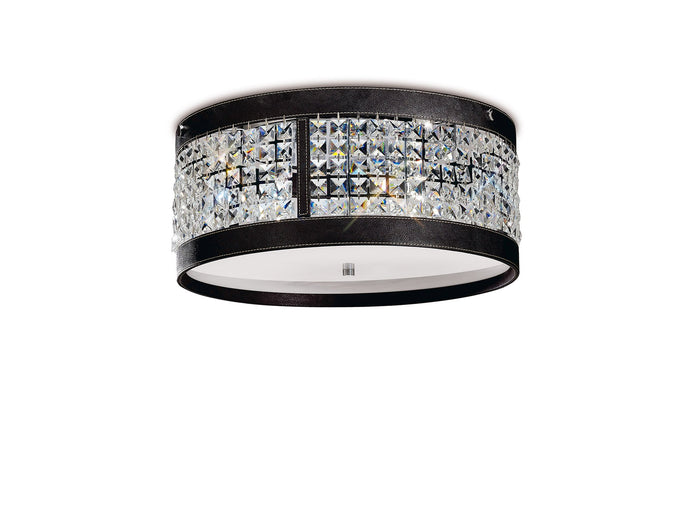 Diyas IL31041 Celsa Ceiling 4 Light Polished Chrome/Dark Brown Faux Leather/Crystal - 38242
