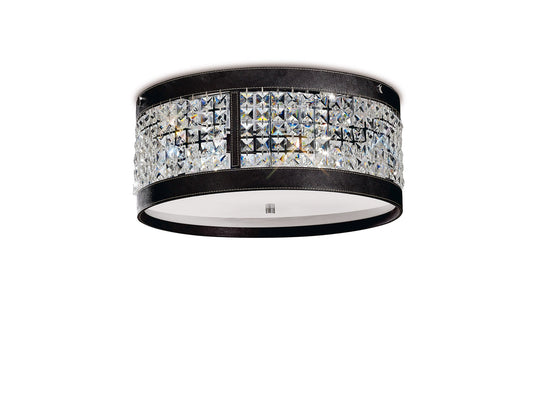 Diyas IL31041 Celsa Ceiling 4 Light Polished Chrome/Dark Brown Faux Leather/Crystal - 38242