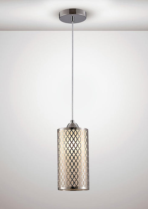 Deco D0132 Charon Single Oval Pattern Pendant 1 Light E27 Polished Chrome