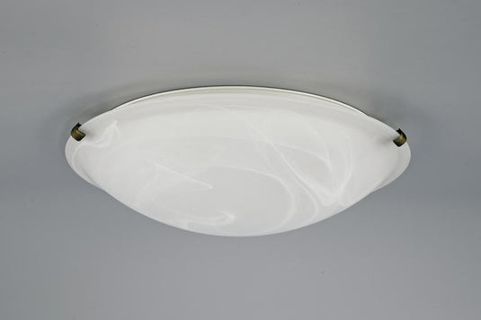 Deco D0393 Chester 3 Light E27 Flush Ceiling 400mm Round, Polished Brass With Frosted Alabaster Glass