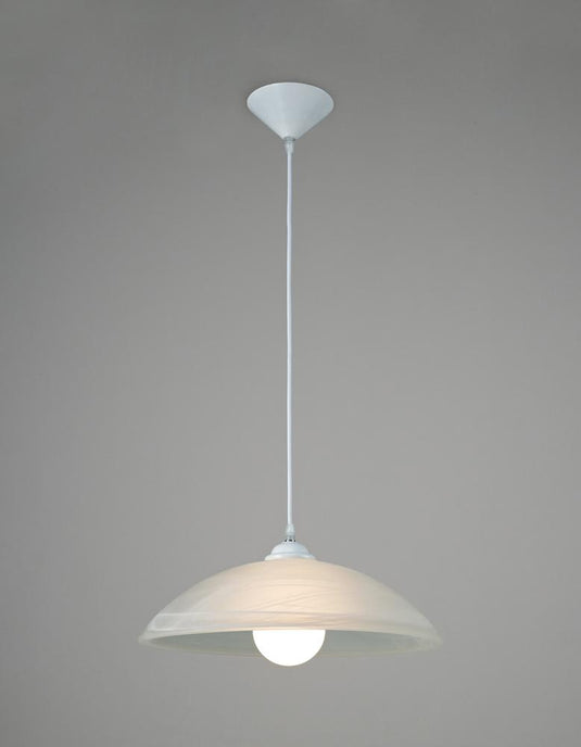 Deco D0394 Chester 1 Light E27 Pendant, Frosted Alabaster Glass With White Suspension Kit