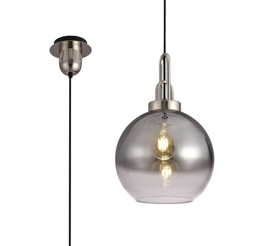 C-Lighting Chisel 1 Light Pendant E27 With 30cm Globe Glass, Polished Nickel/Matt Black/Smoked/Clear - 29406