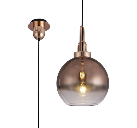 C-Lighting Chisel 1 Light Pendant E27 With 30cm Globe Glass, Copper/Matt Black/Clear - 29407