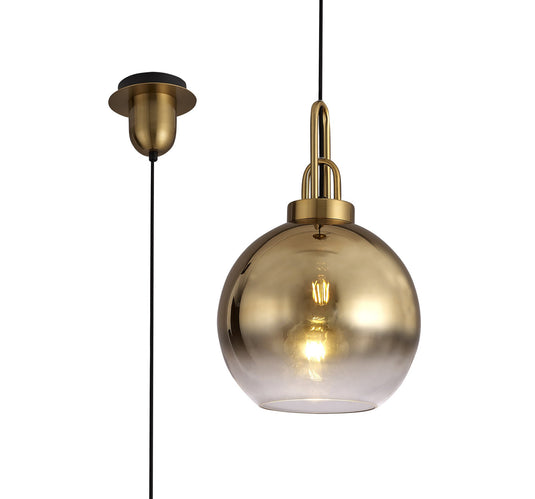 C-Lighting Chisel 1 Light Pendant E27 With 30cm Globe Glass, Brass Gold/Matt Black/Clear - 29408
