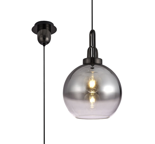 C-Lighting Chisel 1 Light Pendant E27 With 30cm Globe Glass, Black Chrome/Matt Black/Smoked/Clear - 29409