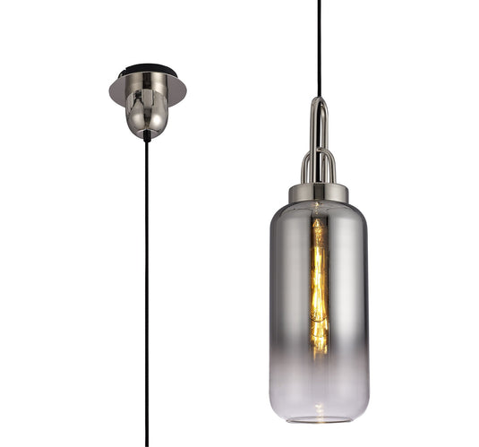 C-Lighting Chisel 1 Light Pendant E27 With 30cm Cylinder Glass, Polished Nickel/Matt Black/Smoked/Clear - 29749