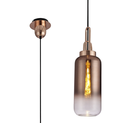 C-Lighting Chisel 1 Light Pendant E27 With 30cm Cylinder Glass, Copper/Matt Black/Clear - 29750