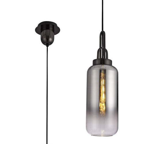 C-Lighting Chisel 1 Light Pendant E27 With 30cm Cylinder Glass, Black Chrome/Matt Black/Smoked/Clear - 29752