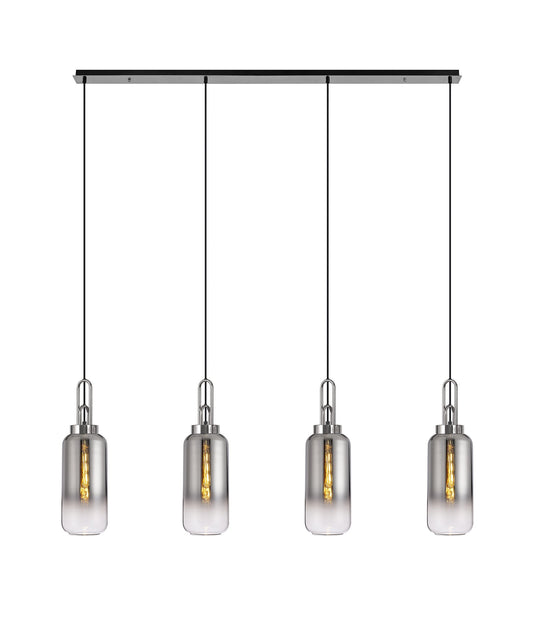 C-Lighting Chisel Linear 4 Light Pendant E27 With 16cm Cylinder Glass, Smoked/Clear Polished Nickel/Matt Black - 33467