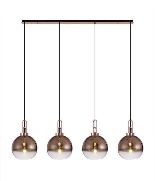 C-Lighting Chisel Linear 4 Light Pendant E27 With 30cm Globe Glass, Copper/Clear Copper/Matt Black - 33468