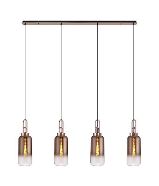 C-Lighting Chisel Linear 4 Light Pendant E27 With 16cm Cylinder Glass, Copper/Clear Copper/Matt Black - 33469