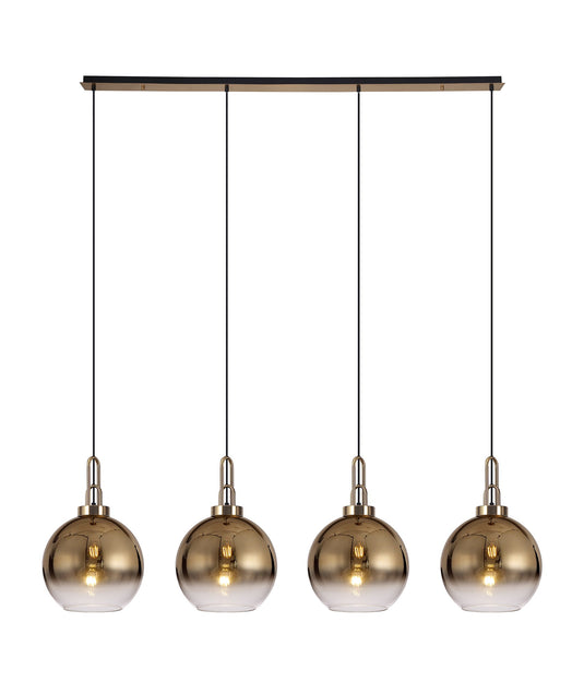C-Lighting Chisel Linear 4 Light Pendant E27 With 30cm Globe Glass, Brass Gold/Clear Brass Gold/Matt Black - 33470