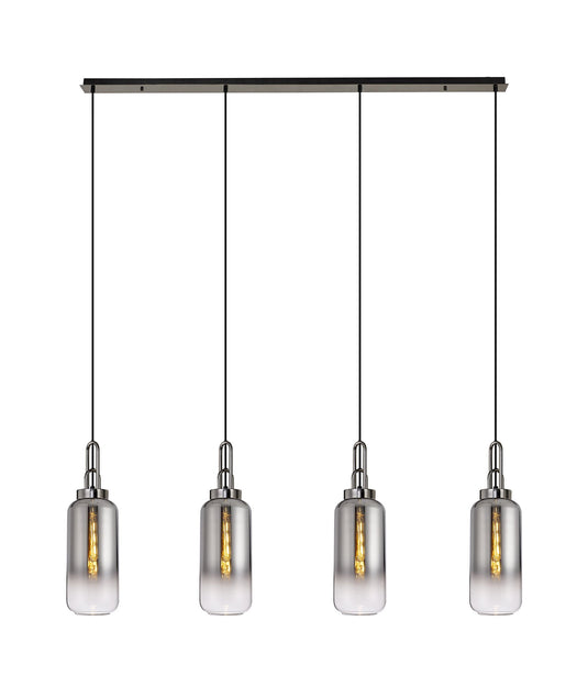 C-Lighting Chisel Linear 4 Light Pendant E27 With 16cm Cylinder Glass, Smoked/Clear Black Chrome/Matt Black - 33473