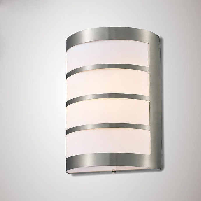 Deco D0076 Clayton Flush Wall Lamp 1 Light E27 IP44 Exterior Louvre Design Stainless Steel/Opal