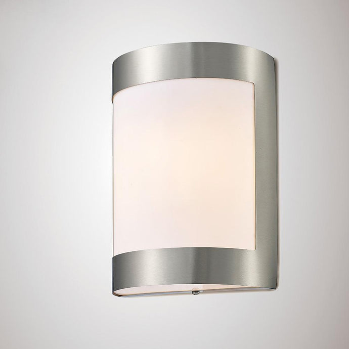 Deco D0078 Clayton Flush Wall Lamp 1 Light E27 IP44 Exterior Plain Design Stainless Steel/Opal
