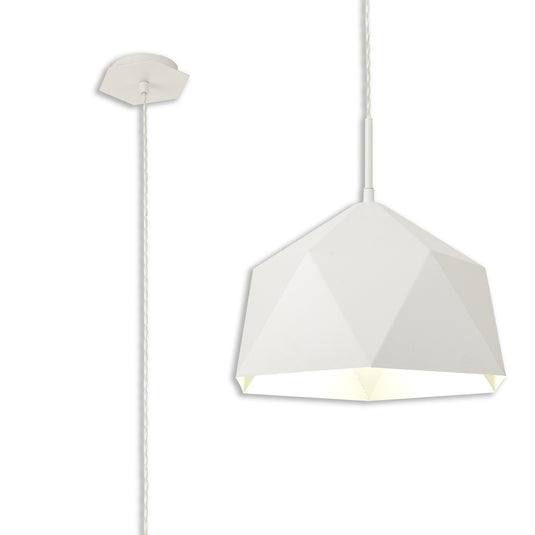 C-Lighting Collier Single Pendant, 1 Light Adjustable E27, White/Silver Inner - 30467