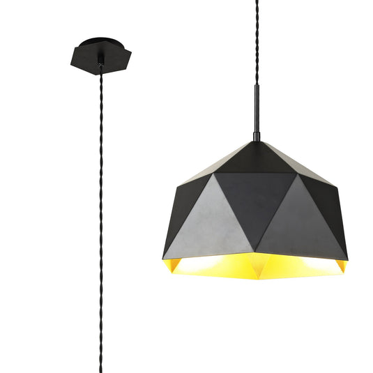 C-Lighting Collier Single Pendant, 1 Light Adjustable E27, Matt Black/Gold Inner - 33328