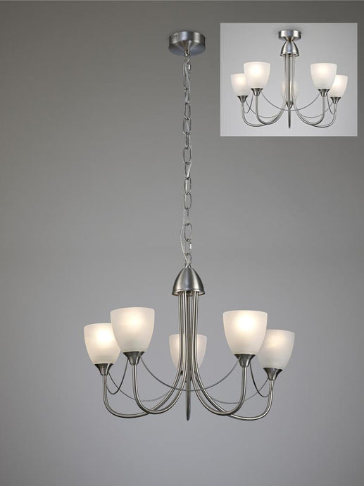 Deco D0236 Cooper Ceiling 5 Light Pendant/Semi Flush Convertible E14 Satin Nickel/Opal Glass