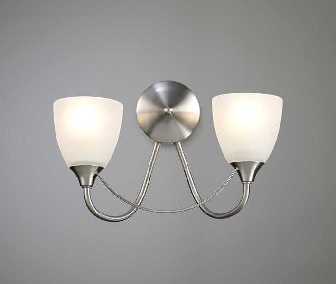 Deco D0237 Cooper Switched Wall Lamp 2 Light E14 Satin Nickel/Opal Glass - 42105