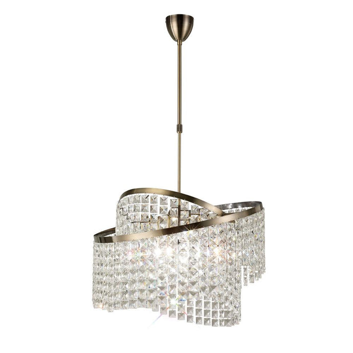 Diyas IL30094 Cortina Telescopic Pendant 8 Light With Adjustable Rings Antique Brass/Crystal - 37963
