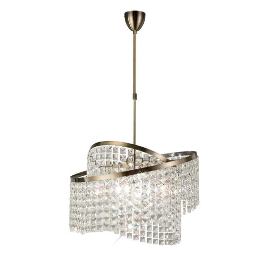 Diyas IL30094 Cortina Telescopic Pendant 8 Light With Adjustable Rings Antique Brass/Crystal - 37963