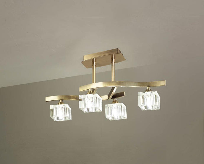 Mantra M0967AB Cuadrax Semi Ceiling 4 Light G9, Antique Brass