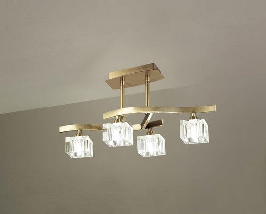Mantra M0967AB Cuadrax Semi Ceiling 4 Light G9, Antique Brass