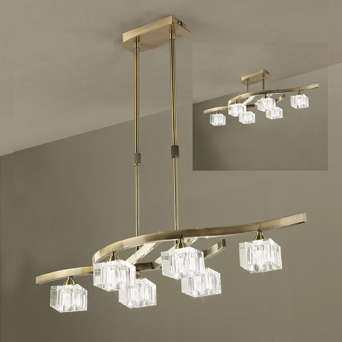 Mantra M2357AB Cuadrax Telescopic Semi Flush 6 Light G9, Antique Brass