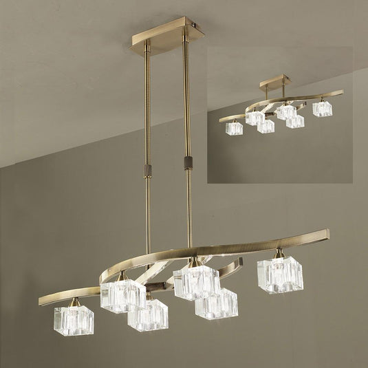 Mantra M2357AB Cuadrax Telescopic Semi Flush 6 Light G9, Antique Brass