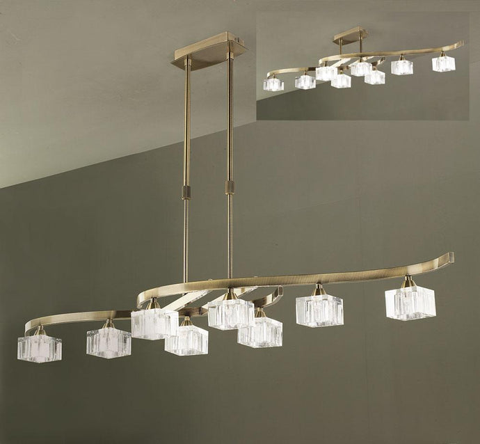 Mantra M2358AB Cuadrax Telescopic Semi Flush Convertible 8 Light G9, Antique Brass