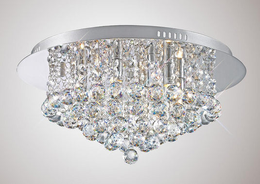 Deco D0003 Dahlia Flush Ceiling, 450mm  Round, 6 Light G9 Polished Chrome/Crystal