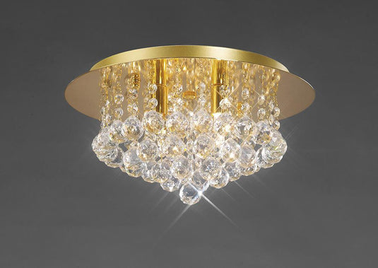Deco D0004 Dahlia Flush Ceiling, 350mm  Round, 4 Light G9 Crystal French Gold