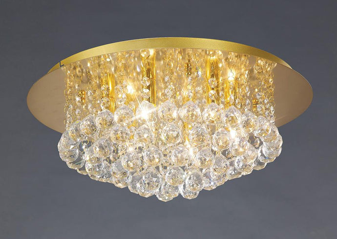 Deco D0005 Dahlia Flush Ceiling, 450mm Round, 6 Light G9 Crystal French Gold