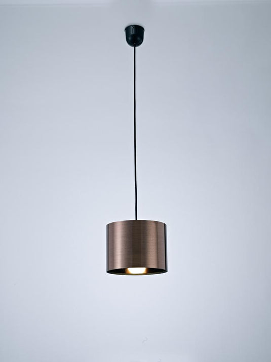 Deco D0251 Dako Black Pendant 1 Light E27 With 200 x 150mm Metallic Bronze Finish Cylinder Shade, c/w Ceiling Bracket