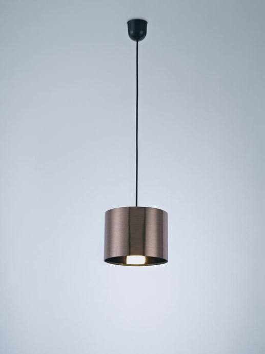 Deco D0252 Dako Black Pendant 1 Light E27 With 200 x 150mm Metallic Gun Metal Finish Cylinder Shade, c/w Ceiling Bracket