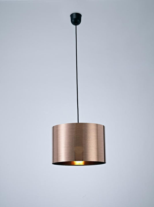 Deco D0253 Dako Black Pendant 1 Light E27 With 300 x 200mm Metallic Copper Finish Cylinder Shade, c/w Ceiling Bracket