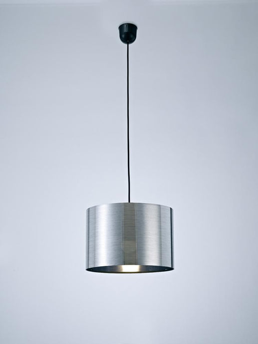 Deco D0254 Dako Black Pendant 1 Light E27 With 300 x 200mm Metallic Chrome Finish Cylinder Shade, c/w Ceiling Bracket